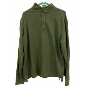 Men’s Even Tide Pullover Sweater Sz Large Variegated Grassy Green Henley Style